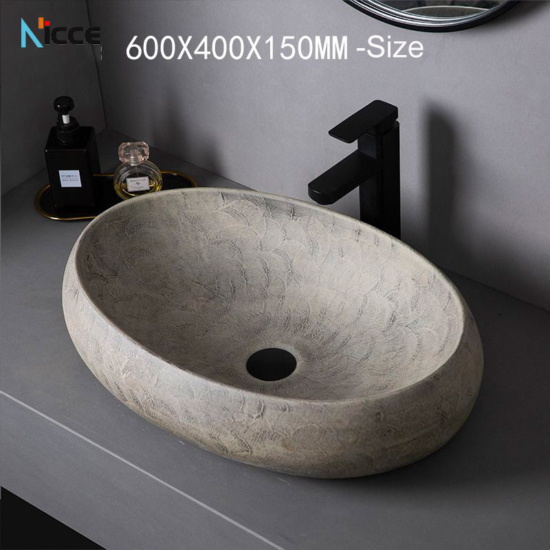 Home retro ceramic counter basin toilet oval matte large size gray bathroom porcelain sink