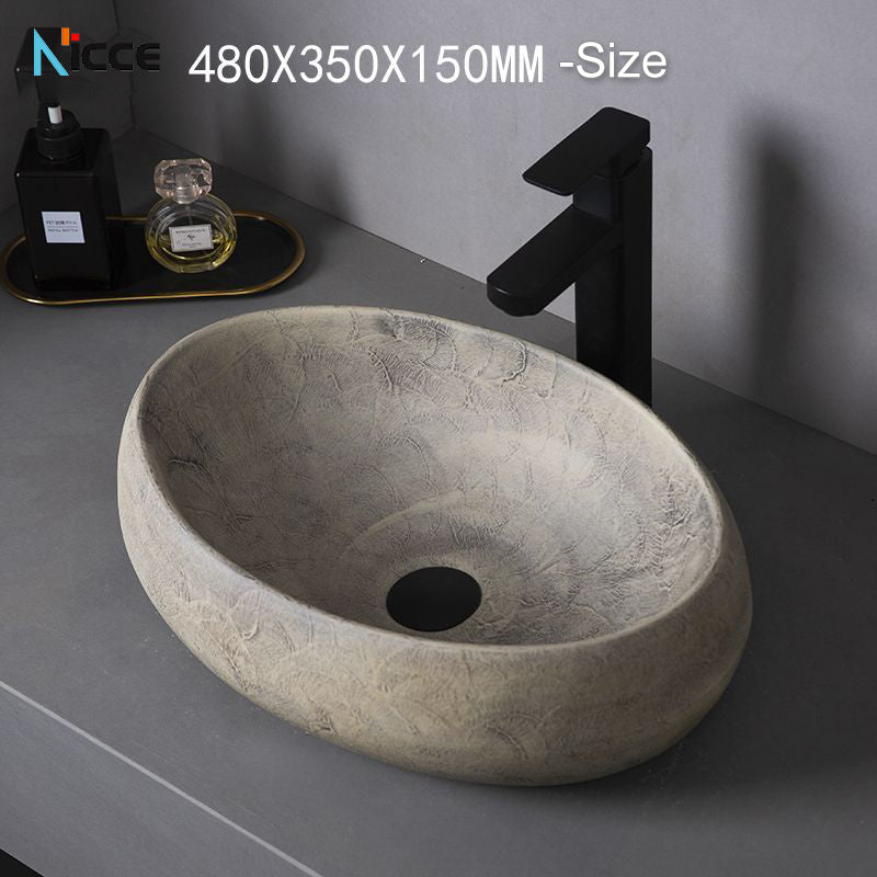 Home retro ceramic counter basin toilet oval matte large size gray bathroom porcelain sink