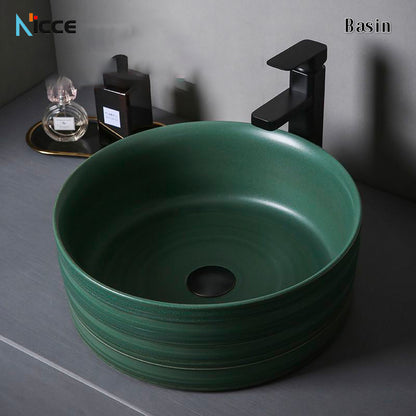 Nordic luxury countertop ceramic basin Dark Green colorful drain Set&faucet Set