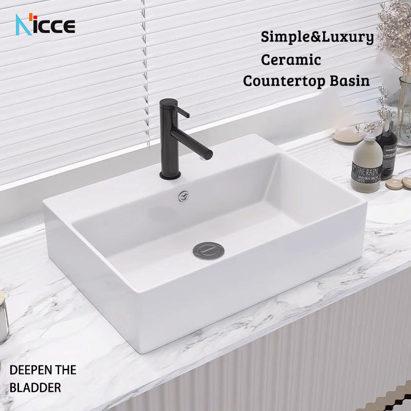 Nordic simple white ceramic basin countertop bathroom basen outdoor sink