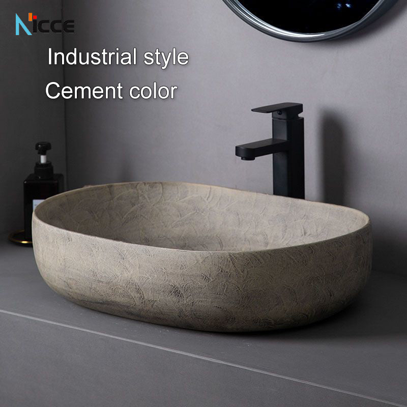 Home retro ceramic counter basin toilet oval matte large size gray bathroom porcelain sink