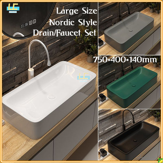 Nordic luxury new large size bathroom countertop washbasin white length 75cm home ceramic colorful hotel toilet art basen