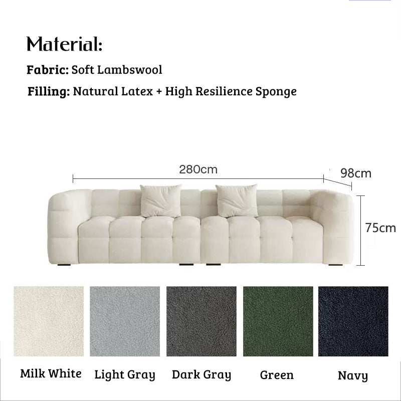 Nordic Buttercream Style Luxury Lamb Velvet Sofa, Minimalist 3-Seater Large Size Living Room with Soft Latex Cushions, Straight Row Sofa.