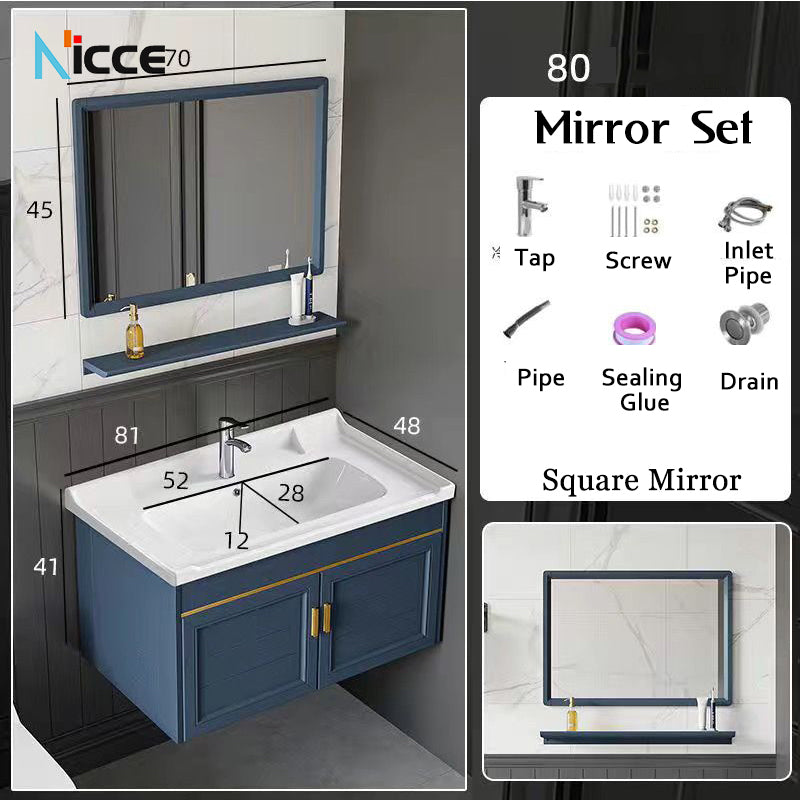 Home luxury bathroom cabinet wall-mounted space aluminum mirror cabinet simple faucet combination set