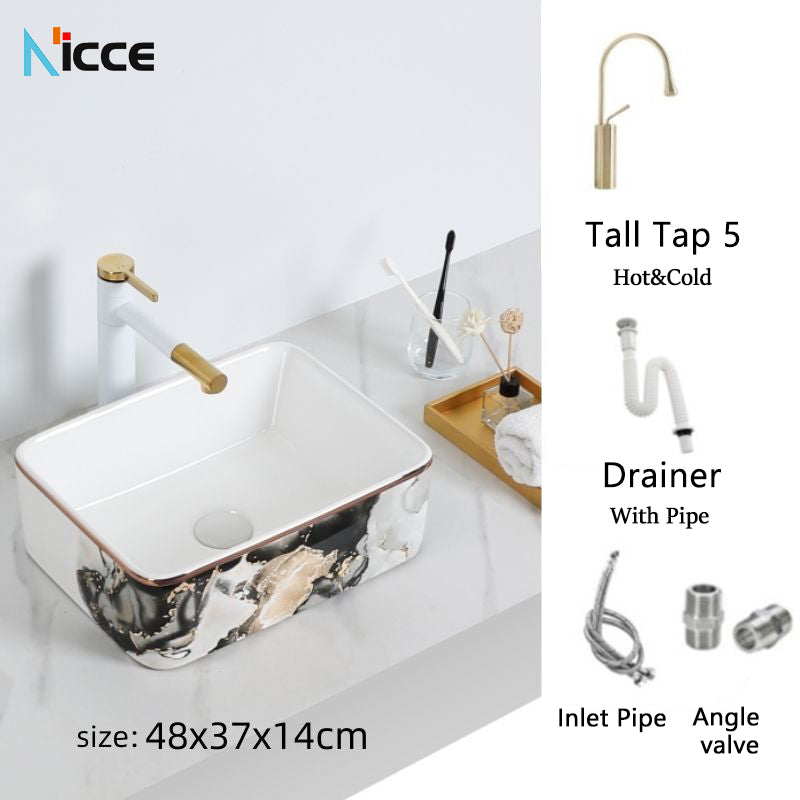 Nordic luxury bathroom ceramic washbasin home toilet balcony small size countertop art sink