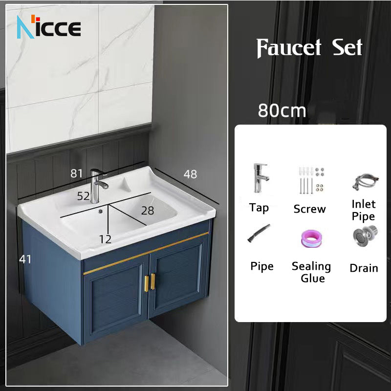 Home luxury bathroom cabinet wall-mounted space aluminum mirror cabinet simple faucet combination set