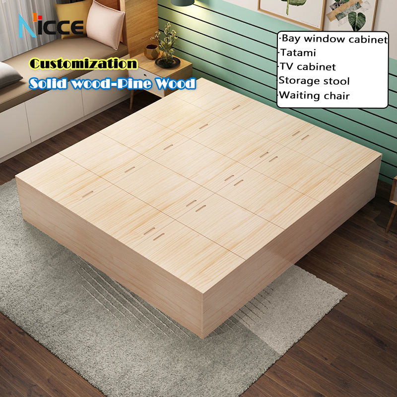 Customize Home Multifunctional floor-standing storage cabinet solid wood bay window kabinet bedroom pine wood tatami storage splicing bed