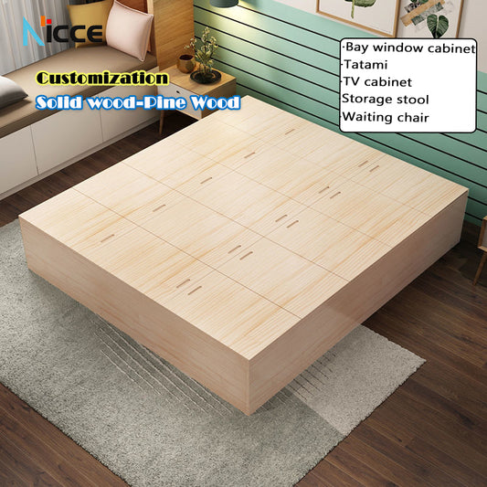 Customize Home Multifunctional floor-standing storage cabinet solid wood bay window kabinet bedroom pine wood tatami storage splicing bed