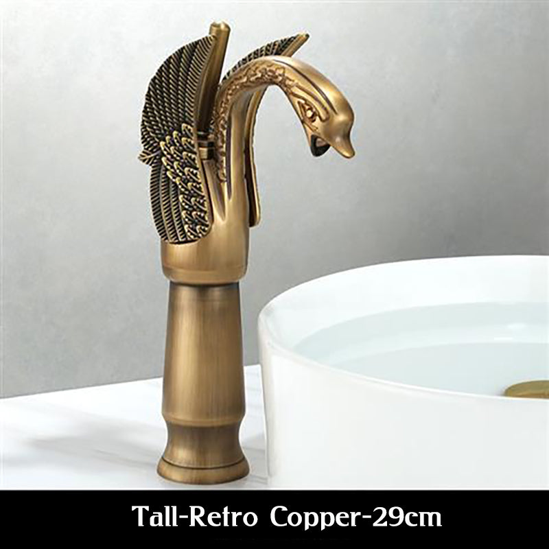 European retro luxury bathroom faucet swan shape all copper ceramic core supercharged personalized tap toilet accessories