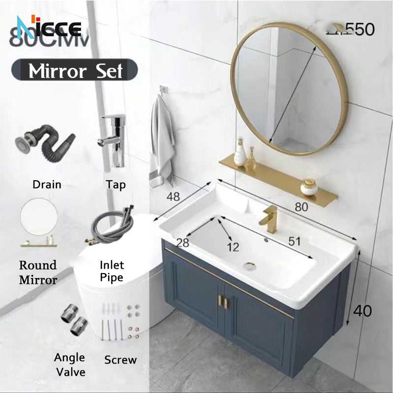 Home luxury bathroom cabinet wall-mounted space aluminum mirror cabinet simple faucet combination set