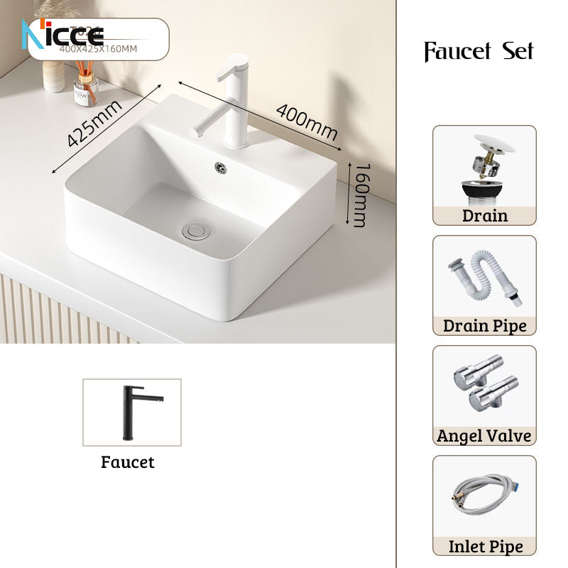 Nordic simple white ceramic basin countertop bathroom basen outdoor sink