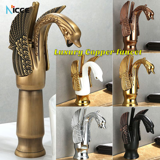 European retro luxury bathroom faucet swan shape all copper ceramic core supercharged personalized tap toilet accessories