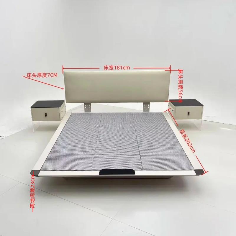 Modern Floating Bed Frame with Cat Scratch Proof Leather Headboard,queen size  Durable Steel Construction, and 3cm Silent Slats - Perfect for Pet Owners
