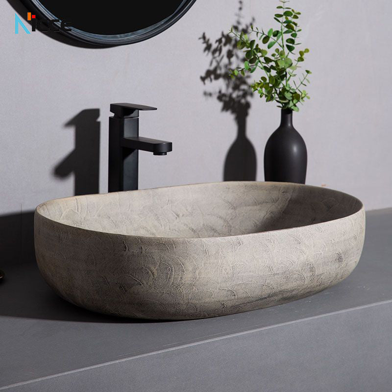 Home retro ceramic counter basin toilet oval matte large size gray bathroom porcelain sink