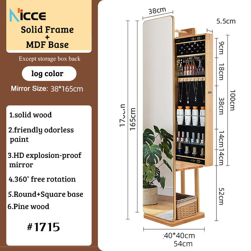 Nordic luxury Multifunctional mirror cabinet floor-standing rotatable pull-out storage makeup full-body mirror cabinet