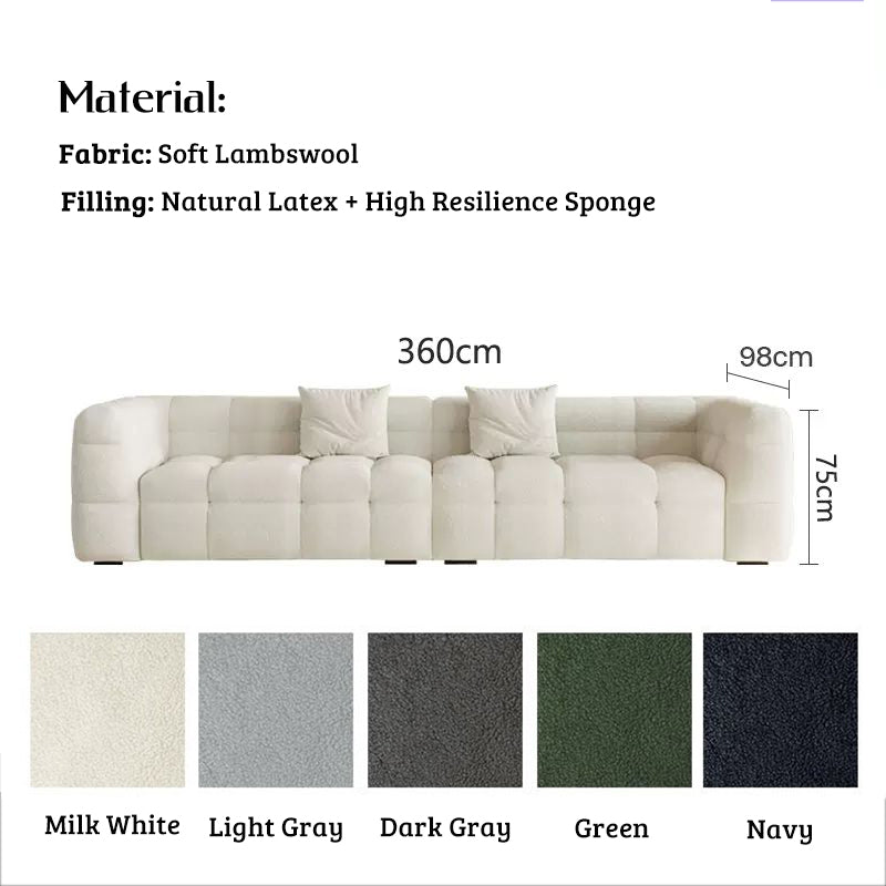 Nordic Buttercream Style Luxury Lamb Velvet Sofa, Minimalist 3-Seater Large Size Living Room with Soft Latex Cushions, Straight Row Sofa.