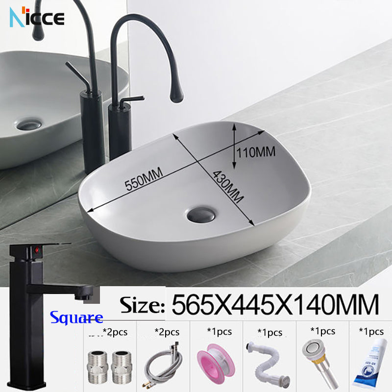 Nordic minimalist bathroom light gray washbasin matte ceramic countertop basin hot and cold water faucet toilet sink drain set