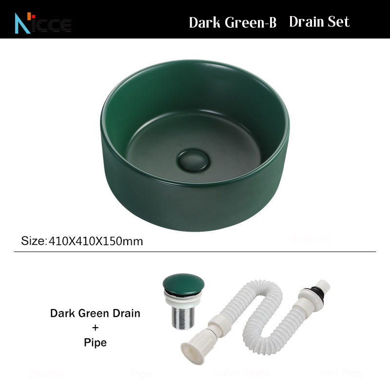 Nordic luxury countertop ceramic basin Dark Green colorful drain Set&faucet Set