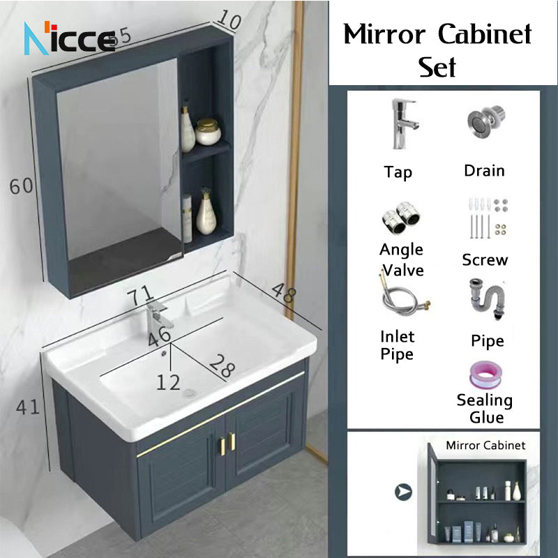 Home luxury bathroom cabinet wall-mounted space aluminum mirror cabinet simple faucet combination set