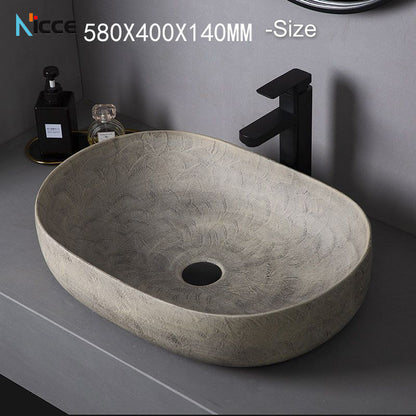 Home retro ceramic counter basin toilet oval matte large size gray bathroom porcelain sink