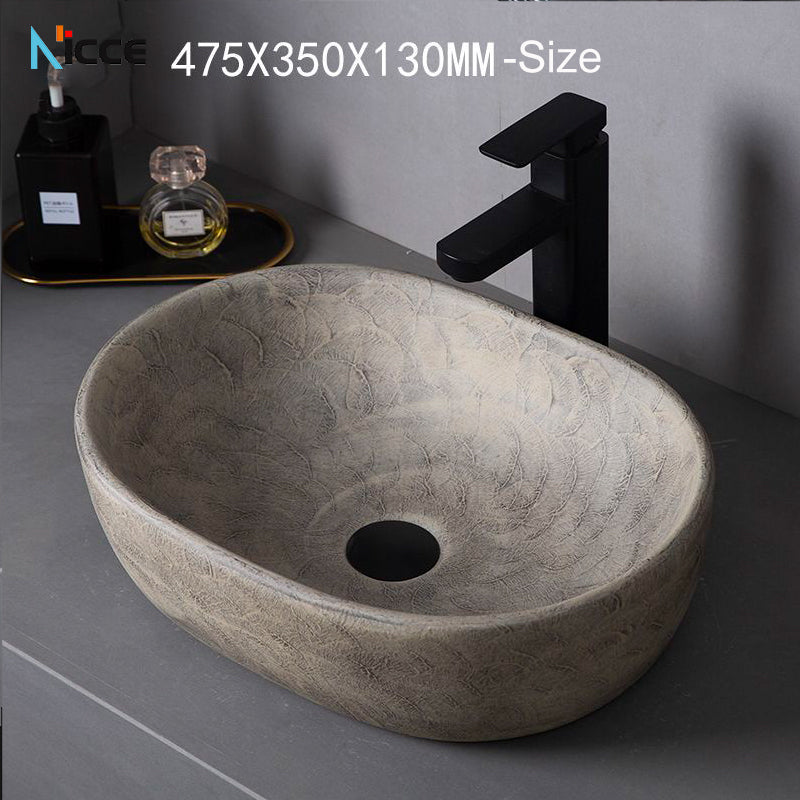 Home retro ceramic counter basin toilet oval matte large size gray bathroom porcelain sink