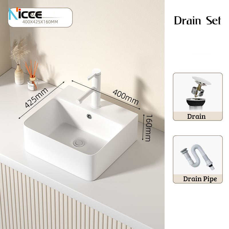 Nordic simple white ceramic basin countertop bathroom basen outdoor sink