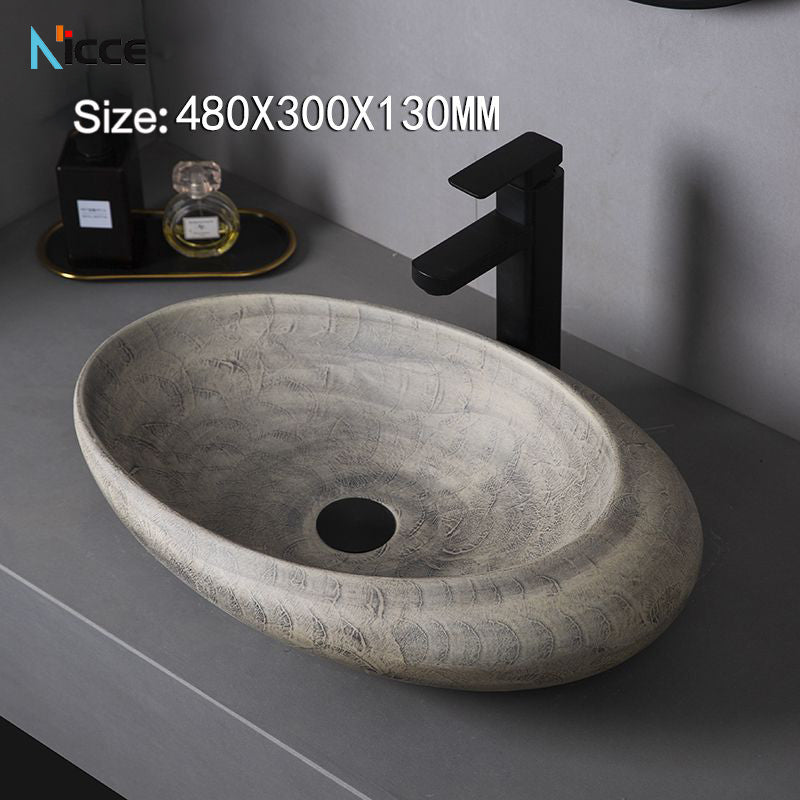 Home retro ceramic counter basin toilet oval matte large size gray bathroom porcelain sink