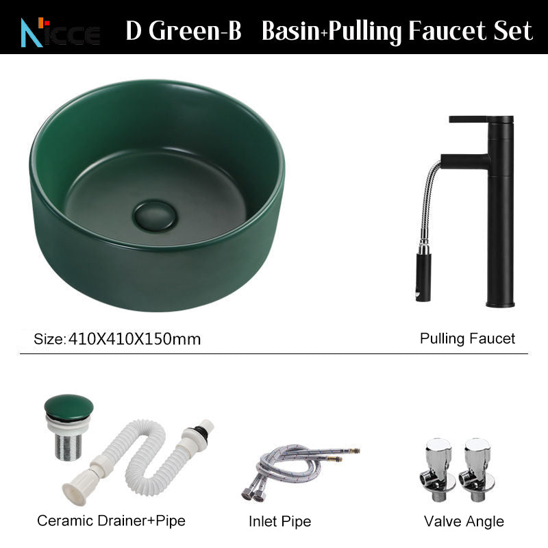 Nordic luxury countertop ceramic basin Dark Green colorful drain Set&faucet Set