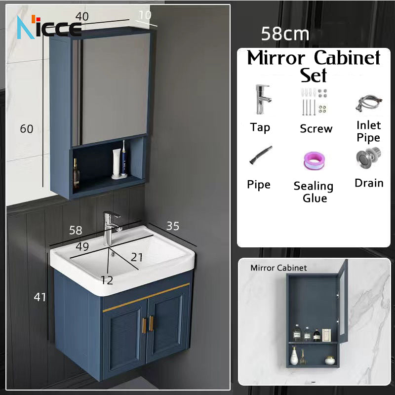 Home luxury bathroom cabinet wall-mounted space aluminum mirror cabinet simple faucet combination set