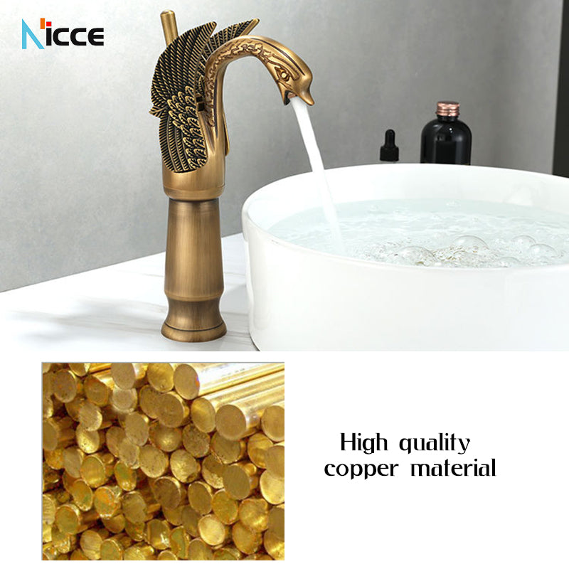 European retro luxury bathroom faucet swan shape all copper ceramic core supercharged personalized tap toilet accessories