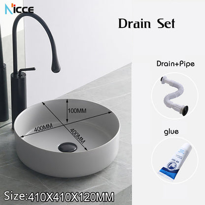 Nordic minimalist bathroom light gray washbasin matte ceramic countertop basin hot and cold water faucet toilet sink drain set