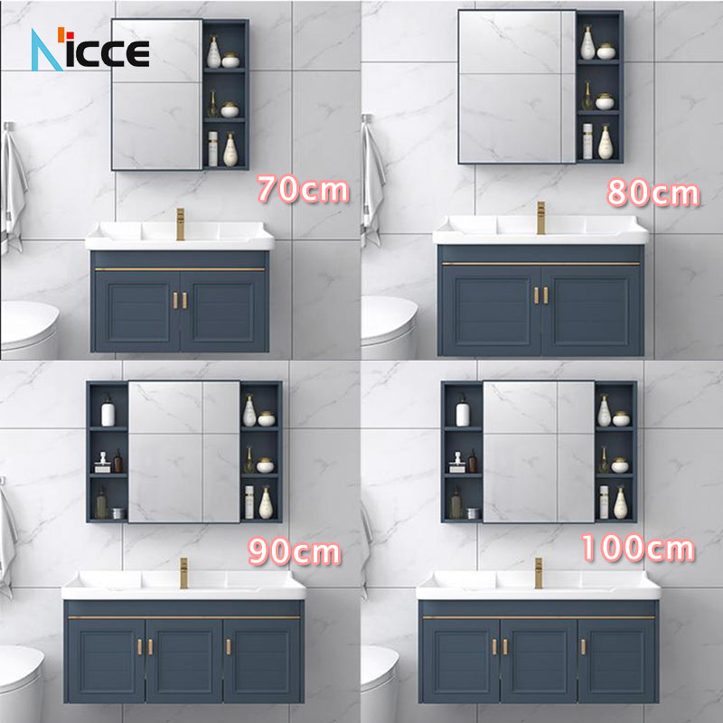 Home luxury bathroom cabinet wall-mounted space aluminum mirror cabinet simple faucet combination set