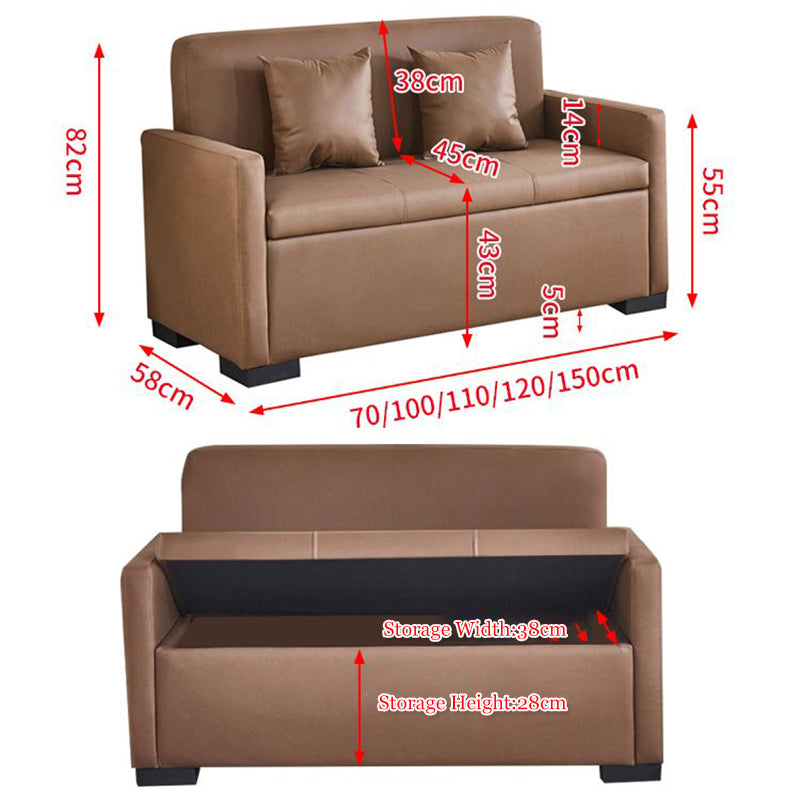 Nordic luxury 70-150cm upholstered sofa with simple design, suitable for home use in apartment or rental accommodation. The sofa features a storage compartment and measures 70-1