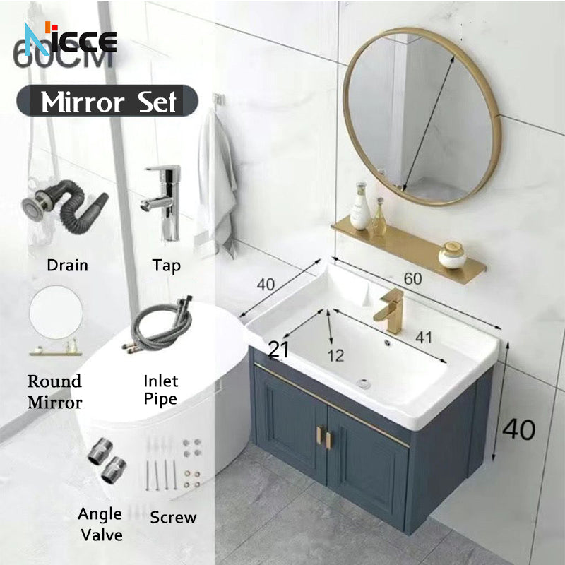 Home luxury bathroom cabinet wall-mounted space aluminum mirror cabinet simple faucet combination set