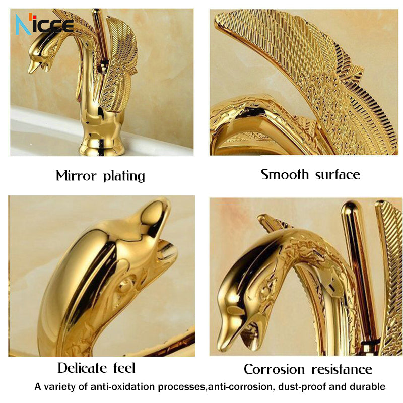 European retro luxury bathroom faucet swan shape all copper ceramic core supercharged personalized tap toilet accessories