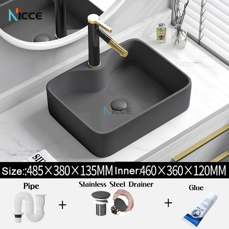 Nordic home outdoor mud gray ceramic counter basin toilet square large size bathroom simple matte porcelain sink