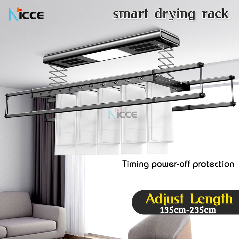 Home smart dry pole retractable aluminum alloy can be hot and cold air-dried ultraviolet disinfection hanging drying rack balcony with lights indoor drying shelf