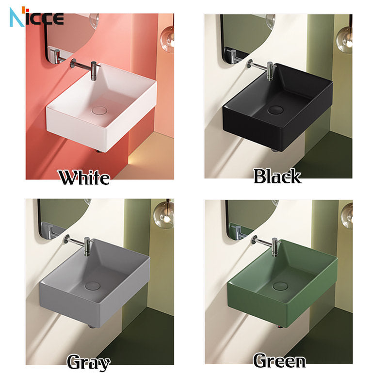 Nordic minimalist home wall-mounted washbasin bathroom mini wall faucet non-porous white ceramic washbasin stainless steel bracket balcony floor-to-ceiling art basin