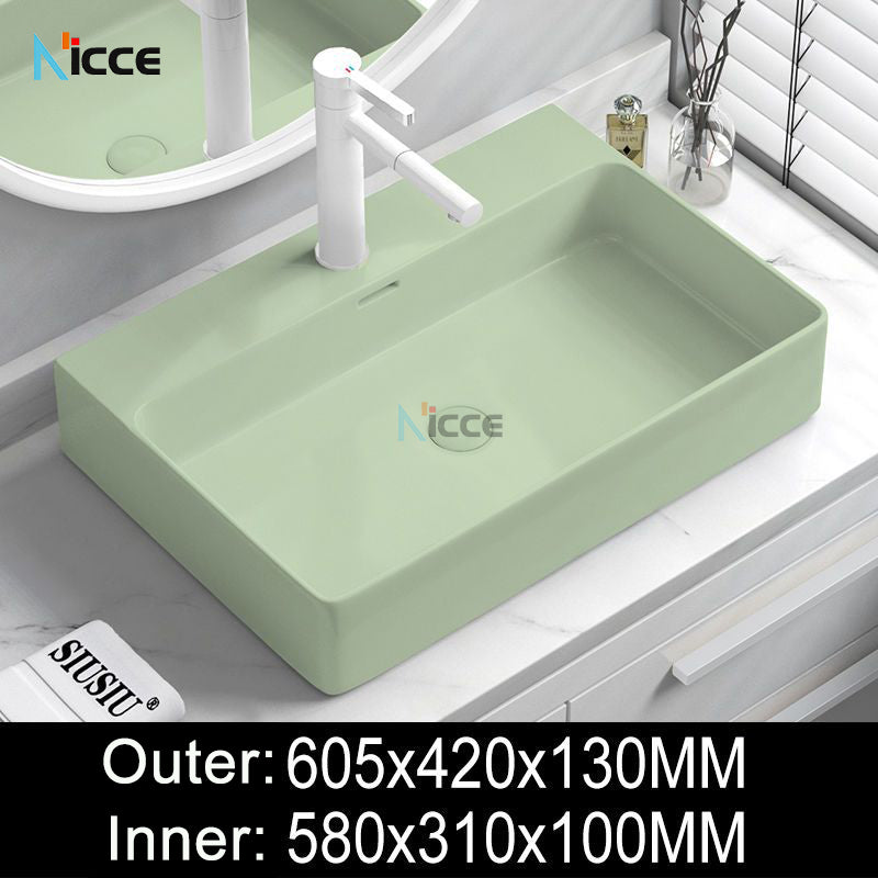 Nordic simple luxury bathroom ceramic countertop basin washing basin hotel balcony outdoor toilet art porcelain green sink