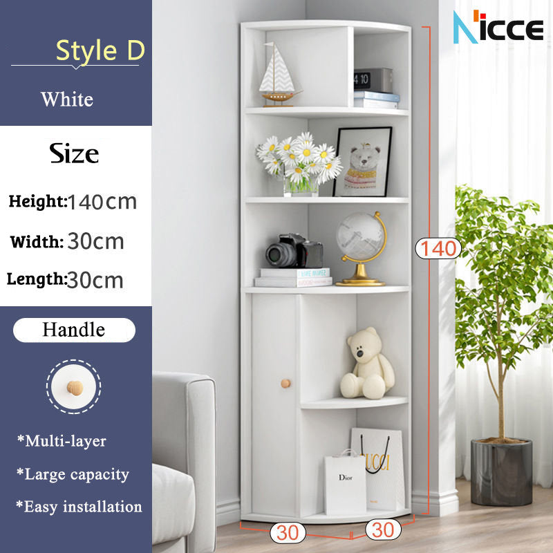 Simple home multifunctional corner cabinet MDF triangle floor bookcase small apartment corner storage rack  kabinet buku almari baju cabinet dapur almari buku