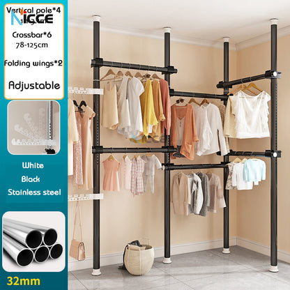 Home multi-functional wardrobe without punching top-to-bottom clothes rack simple floor-to-ceiling folding indoor telescopic clothes-drying pole