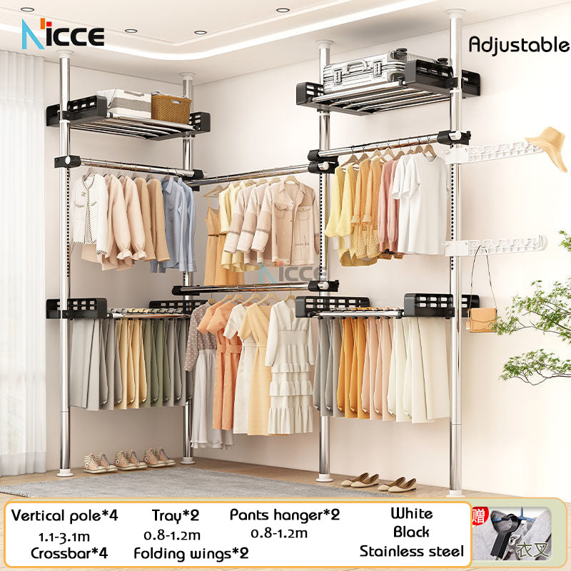 Home multi-functional wardrobe without punching top-to-bottom clothes rack simple floor-to-ceiling folding indoor telescopic clothes-drying pole