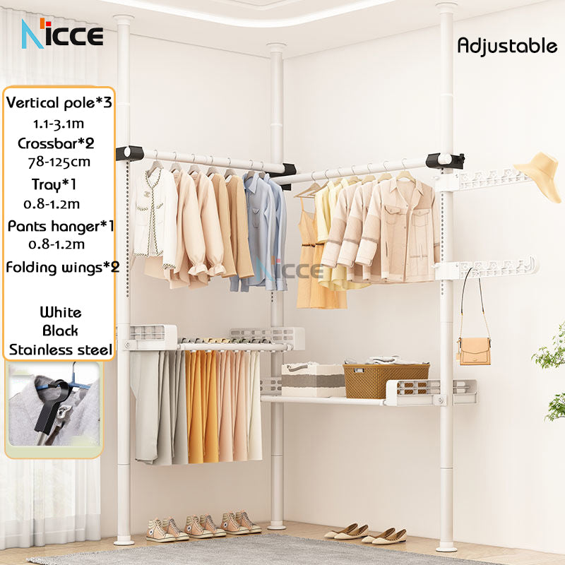 Home multi-functional wardrobe without punching top-to-bottom clothes rack simple floor-to-ceiling folding indoor telescopic clothes-drying pole