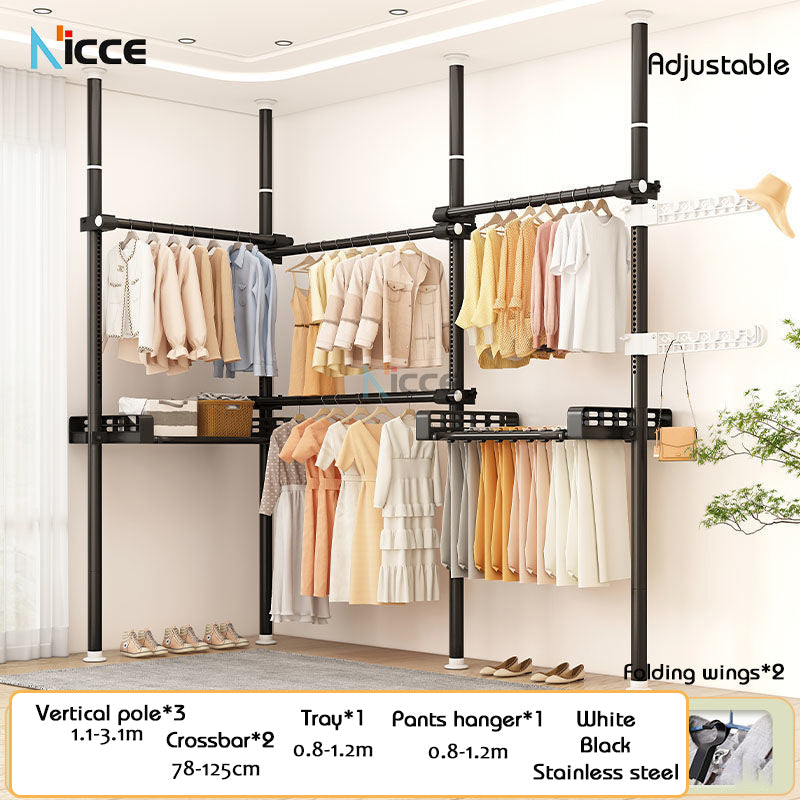 Home multi-functional wardrobe without punching top-to-bottom clothes rack simple floor-to-ceiling folding indoor telescopic clothes-drying pole