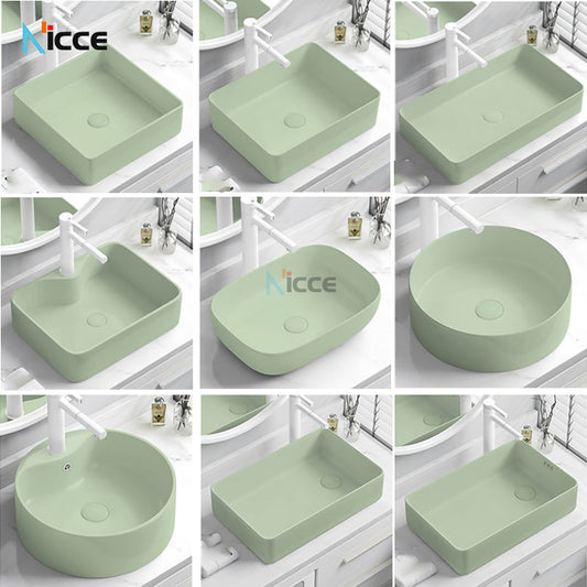 Nordic simple luxury bathroom ceramic countertop basin washing basin hotel balcony outdoor toilet art porcelain green sink