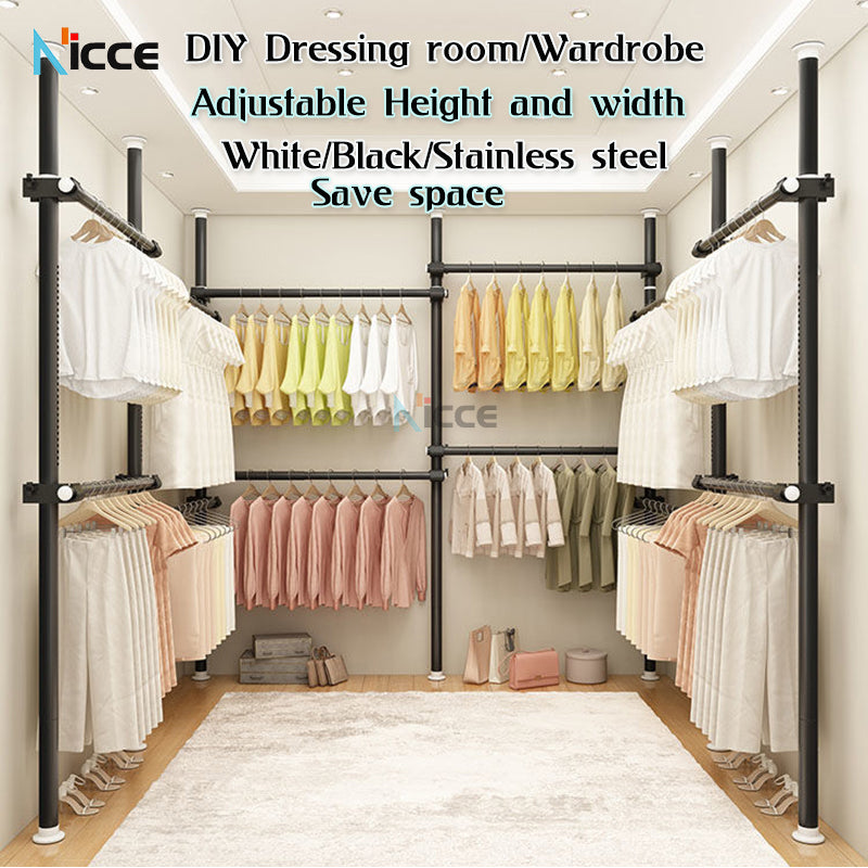 Home multi-functional wardrobe without punching top-to-bottom clothes rack simple floor-to-ceiling folding indoor telescopic clothes-drying pole