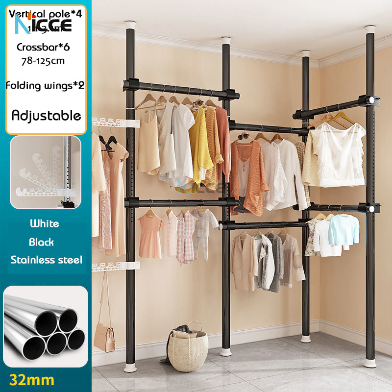 Home multi-functional wardrobe without punching top-to-bottom clothes rack simple floor-to-ceiling folding indoor telescopic clothes-drying pole