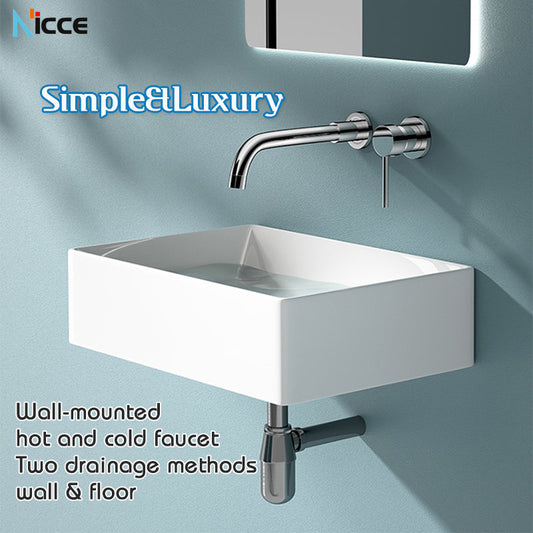 Nordic minimalist home wall-mounted washbasin bathroom mini wall faucet non-porous white ceramic washbasin stainless steel bracket balcony floor-to-ceiling art basin