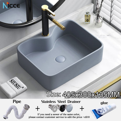 Household ceramic washbasin business gray multi-size round square above counter basin