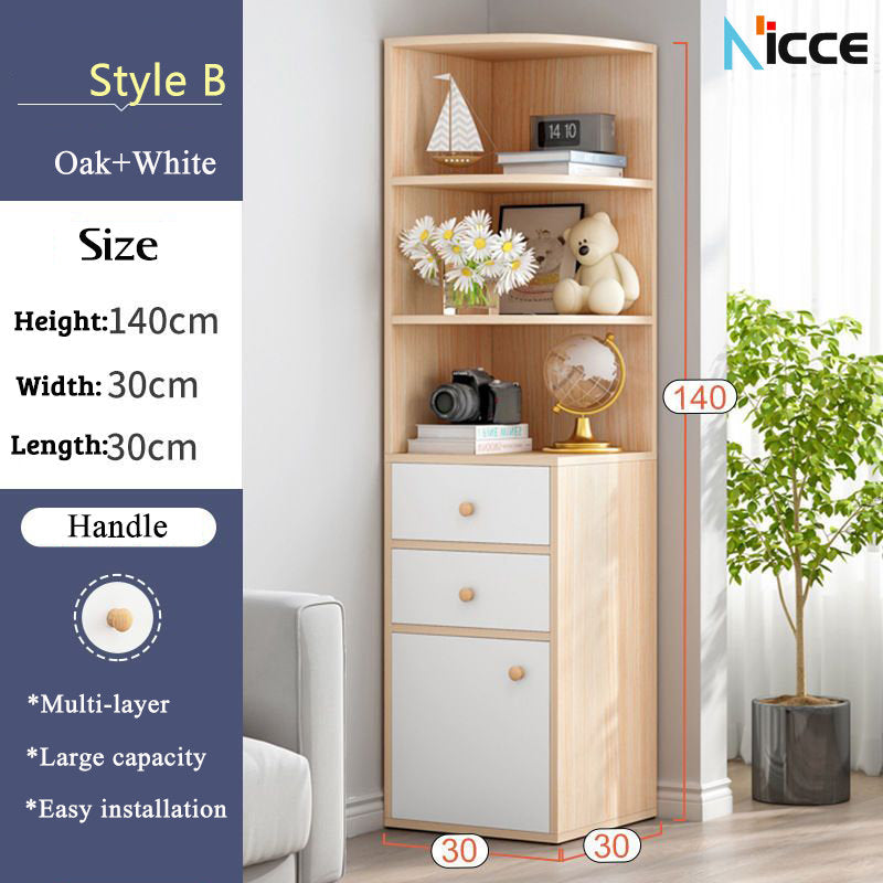 Simple home multifunctional corner cabinet MDF triangle floor bookcase small apartment corner storage rack  kabinet buku almari baju cabinet dapur almari buku